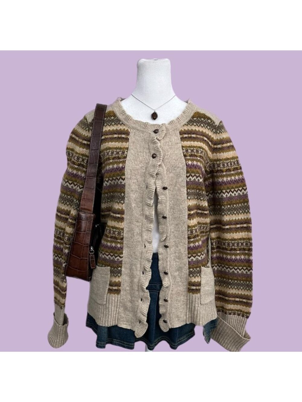 2010s striped boho cottagecore whimsical wool blend cardigan